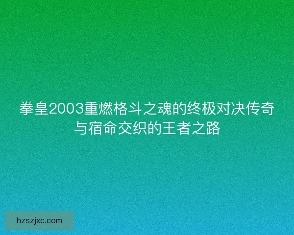 拳皇2003重燃格斗之魂的终极对决传奇与宿命交织的王者之路