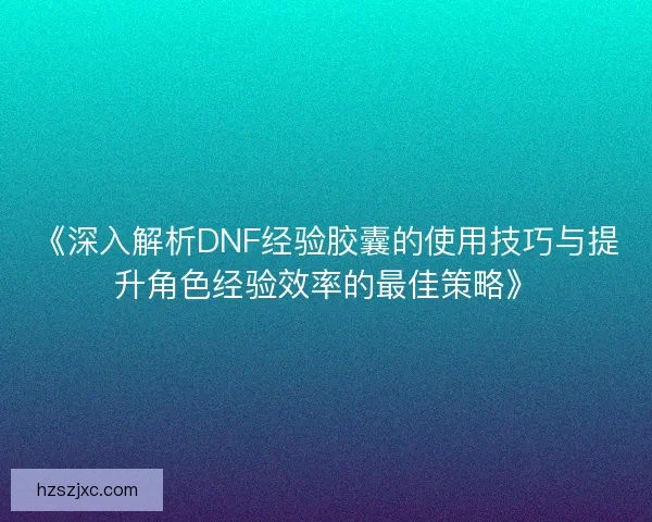 《深入解析DNF经验胶囊的使用技巧与提升角色经验效率的最佳策略》